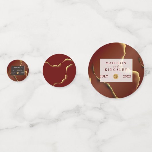 🤵 Bourgogne Goud Elegante Inky Abstracte bruiloft Confetti (Achterkanten)