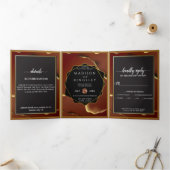 Bourgogne Goud 🌿 Elegante Inky Abstracte bruiloft Drieluik Uitnodiging (Binnen)