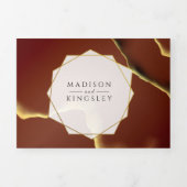 Bourgogne Goud 🌿 Elegante Inky Abstracte bruiloft Drieluik Uitnodiging (Cover)