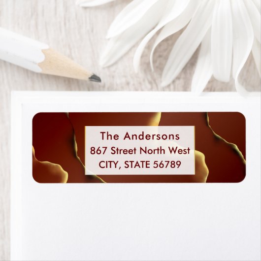 🤵 Bourgogne Goud Elegante Inky Abstracte bruiloft Etiket (Insitu)