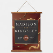 Bourgogne Goud 🌿 Elegante Inky Abstracte bruiloft Hangend Wandkleed (Voorkant)