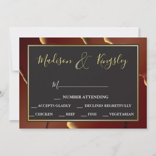 🤵 Bourgogne Goud Elegante Inky Abstracte bruiloft Kaart (Achterkant)