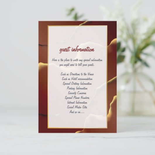 🤵 Bourgogne Goud Elegante Inky Abstracte bruiloft Kaart (Staand voorkant)