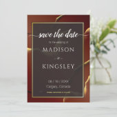 🤵 Bourgogne Goud Elegante Inky Abstracte bruiloft Kaart (Staand voorkant)