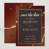 🤵 Bourgogne Goud Elegante Inky Abstracte bruiloft Kaart (Voorkant / Achterkant)