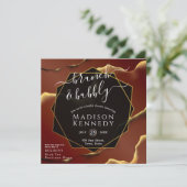 🤵 Bourgogne Goud Elegante Inky Abstracte bruiloft Kaart (Staand voorkant)