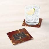 🤵 Bourgogne Goud Elegante Inky Abstracte bruiloft Kartonnen Onderzetters (Insitu)