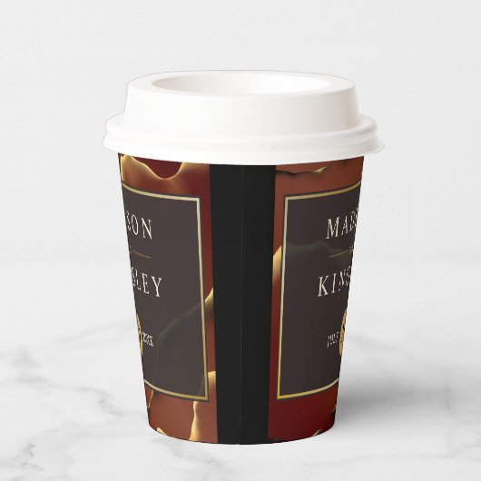🤵 Bourgogne Goud Elegante Inky Abstracte bruiloft Papieren Bekers (Rechts)