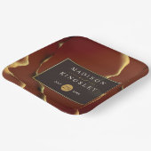 🤵 Bourgogne Goud Elegante Inky Abstracte bruiloft Papieren Bordje (Gebogen)