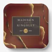 🤵 Bourgogne Goud Elegante Inky Abstracte bruiloft Papieren Bordje (Voorkant)