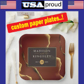 🤵 Bourgogne Goud Elegante Inky Abstracte bruiloft Papieren Bordje