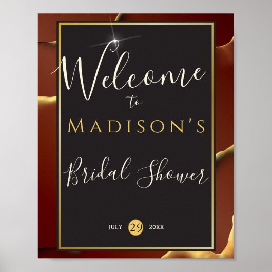 🤵 Bourgogne Goud Elegante Inky Abstracte bruiloft Poster (Voorkant)