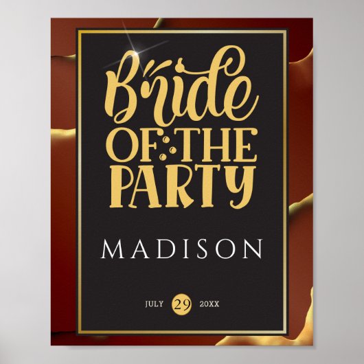 🤵 Bourgogne Goud Elegante Inky Abstracte bruiloft Poster (Voorkant)