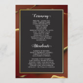 🤵 Bourgogne Goud Elegante Inky Abstracte bruiloft Programmakaart (Achterkant)