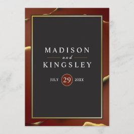 🤵 Bourgogne Goud Elegante Inky Abstracte bruiloft Programmakaart