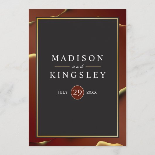 🤵 Bourgogne Goud Elegante Inky Abstracte bruiloft Programmakaart (Voorkant)