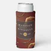 🤵 Bourgogne Goud Elegante Inky Abstracte bruiloft Seltzer Blikjeskoeler (Seltzer Voorkant)