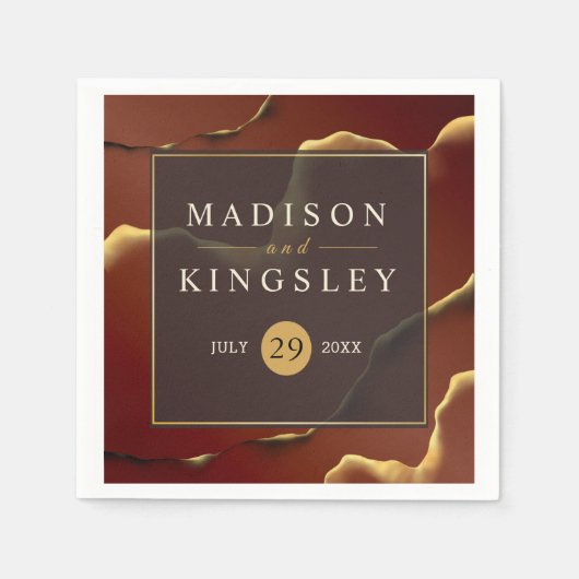 Bourgogne Goud 🌿 Elegante Inky Abstracte bruiloft Servet (Voorkant)