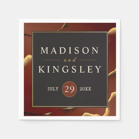 Bourgogne Goud 🌿 Elegante Inky Abstracte bruiloft Servet (Voorkant)