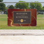 🤵 Bourgogne Goud Elegante Inky Abstracte bruiloft Spandoek (Insitu)