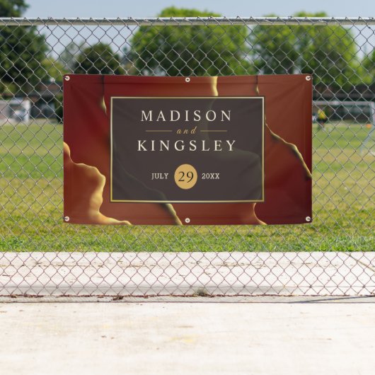 🤵 Bourgogne Goud Elegante Inky Abstracte bruiloft Spandoek (Insitu)