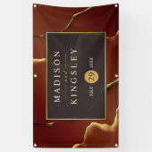 🤵 Bourgogne Goud Elegante Inky Abstracte bruiloft Spandoek (Verticaal)