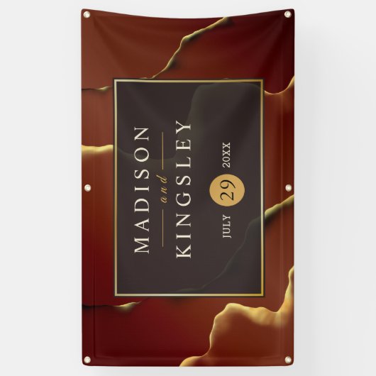 🤵 Bourgogne Goud Elegante Inky Abstracte bruiloft Spandoek (Verticaal)