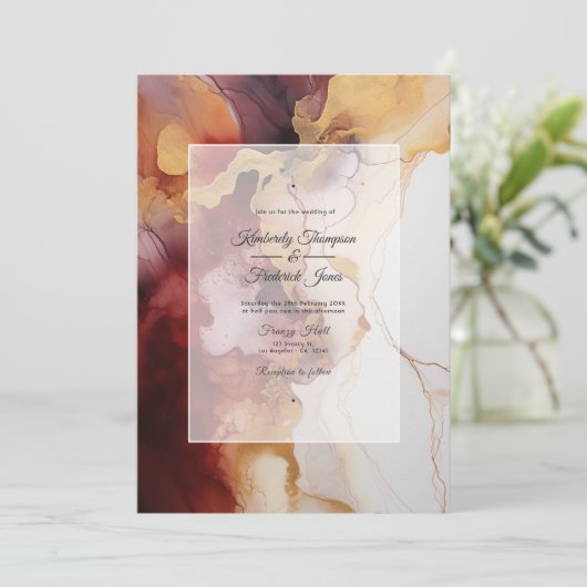 Bourgogne, Goud, en Ivoor Ink Bruiloft Kaart (Staand voorkant)