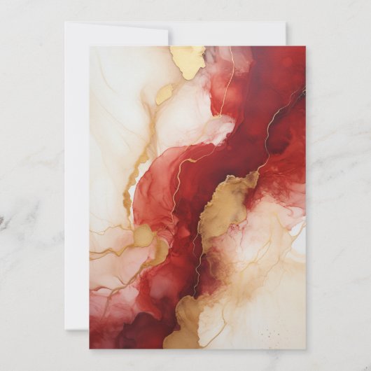 Bourgogne, Goud, en Ivoor Ink Bruiloft Kaart (Achterkant)