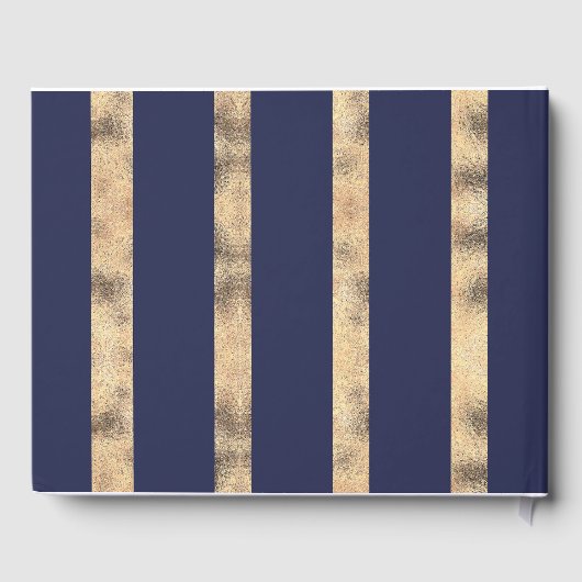 Bourgogne Goud en Navy Bloemen Strepen Bruiloft Gastenboek (Achterkant)