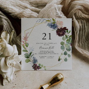 Bourgogne Goud Geometrisch 21e Verjaardagsfeest Kaart