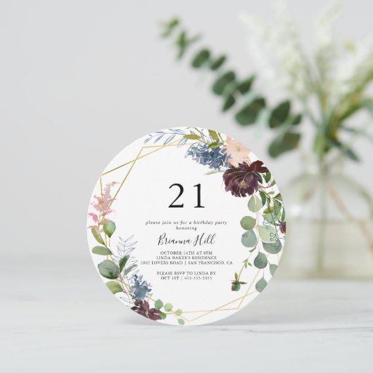 Bourgogne Goud Geometrisch 21e Verjaardagsfeest Kaart (Staand voorkant)