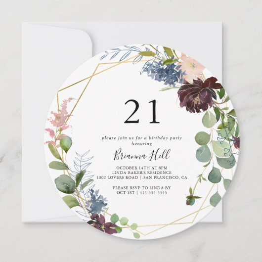 Bourgogne Goud Geometrisch 21e Verjaardagsfeest Kaart (Voorkant)