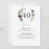 Bourgogne Goud Geometrisch 40e Verjaardagsfeest Kaart (Voorkant)