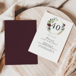 Bourgogne Goud Geometrisch 40e Verjaardagsfeest Kaart<br><div class="desc">Deze bordeaux gouden geometrische 40e verjaardag feestuitnodiging is perfect voor een modern verjaardagsfeestje. Het elegante boho-ontwerp heeft waterverf marineblauw,  blush roze en wijnschaduwbloemen met artistieke potlooddetails.</div>