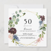 Bourgogne Goud Geometrisch 50e Verjaardagsfeest Kaart (Voorkant)