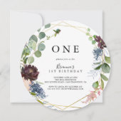 Bourgogne Goud Geometrisch Eerste Verjaardagsfeest Kaart (Voorkant)