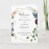 Bourgogne Goud Geometrisch Gevouwen Bruiloft Programma (Voorkant)