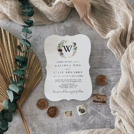 Bourgogne Goud Geometrisch Monogram Bruiloft Kaart