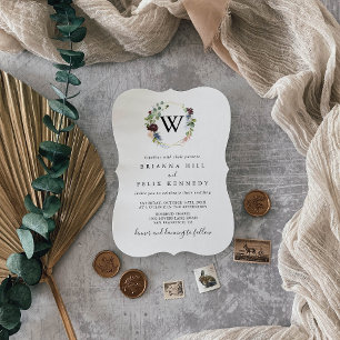 Bourgogne Goud Geometrisch Monogram Bruiloft Kaart