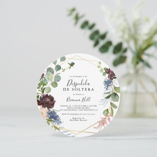 Bourgogne Goud Geometrisch Spaans Vrijgezellenfees Kaart (Staand voorkant)