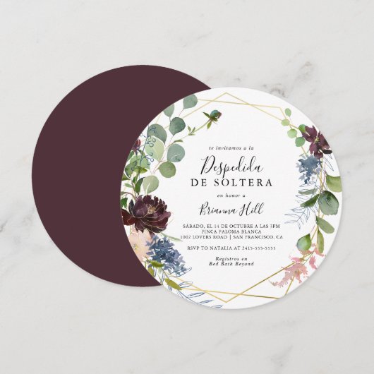 Bourgogne Goud Geometrisch Spaans Vrijgezellenfees Kaart (Voorkant / Achterkant)