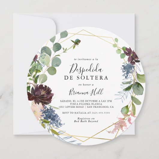 Bourgogne Goud Geometrisch Spaans Vrijgezellenfees Kaart (Voorkant)