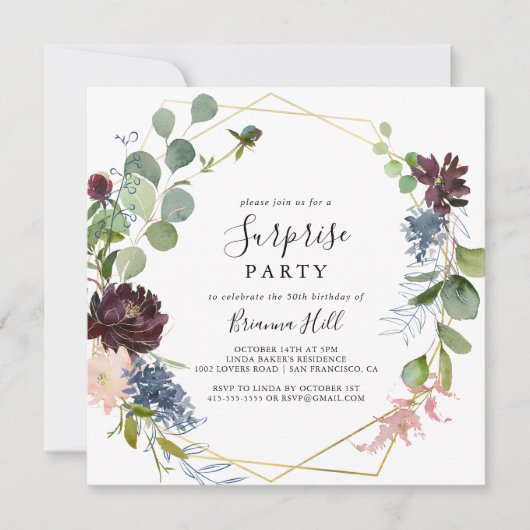 Bourgogne Goud Geometrisch Verrassingsfeest Kaart (Voorkant)