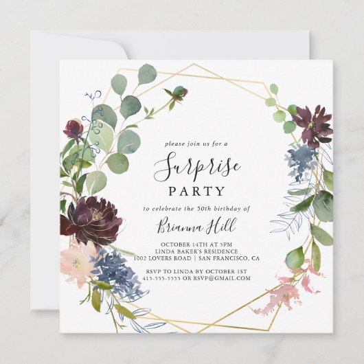 Bourgogne Goud Geometrisch Verrassingsfeest Kaart (Voorkant)