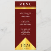 Bourgogne & Goud Geometrische Streep Bruiloft Rece Menu (Voorkant)