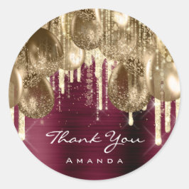 Bourgogne GOUD GLITTER BALLONS DRIP Bruiloft Ronde Sticker