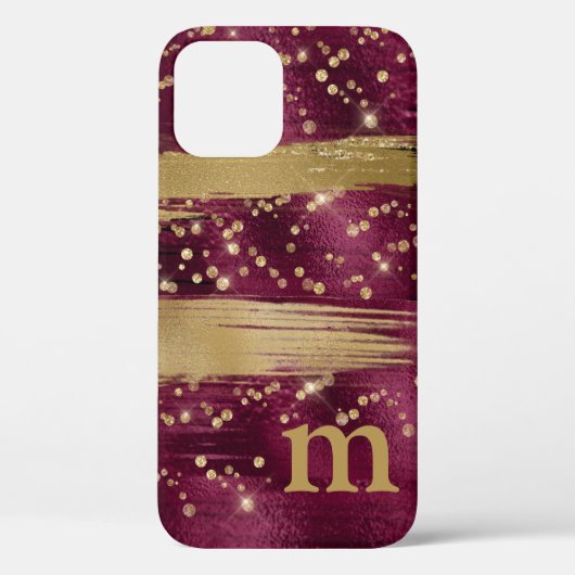 Bourgogne Goud Glitter Script Monogrammed Case-Mate iPhone Case (Achterkant)