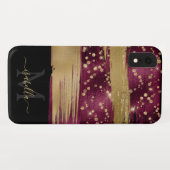 Bourgogne Goud Glitter Script Monogrammed Case-Mate iPhone Case (Achterkant (horizontaal))