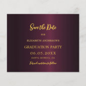 Bourgogne goud Graduation Party Save the Date kaar (Achterkant)